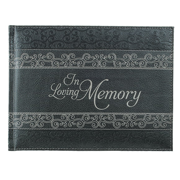 In Loving Memory Guest Book - Grey Padded Faux Leather with Debossed Cover Design - Condolence Book, Funeral Guest Book, Memorial Sign-in Book for Funerals & Memorial Services