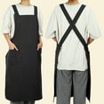 thumbnail image 2 of Delantal de algodón y lino de Unique Bargains, delantal cruzado con bolsillos, vestido para mujeres para hornear, negro, 2 of 7