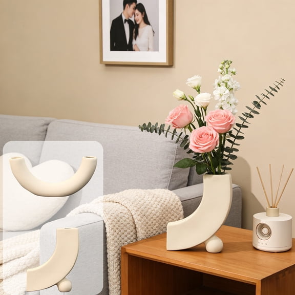 Ceramic White Vase Plain Design 9 x 10.2 in – Durable Dry Decorative Flower Vase for Home Tabletop Display, Smooth Finish, Stable Base, Easy to Clean