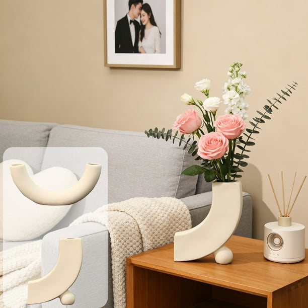 Jarrón de cerámica blanco liso | Jarrón decorativo moderno en 3 tamaños: 23 x 26 cm, 29 x 13 cm y 13 x 15,5 cm | Acabado texturizado elegante | Base plana y segura | Fácil de limpiar | Decoración