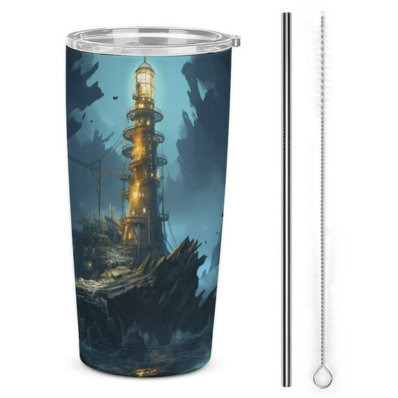 Ocean Lighthouse 20oz Tumbler with Lid And Straw Insulated Mug Stainless Steel Vacuum Double Wall Mug For< Car>