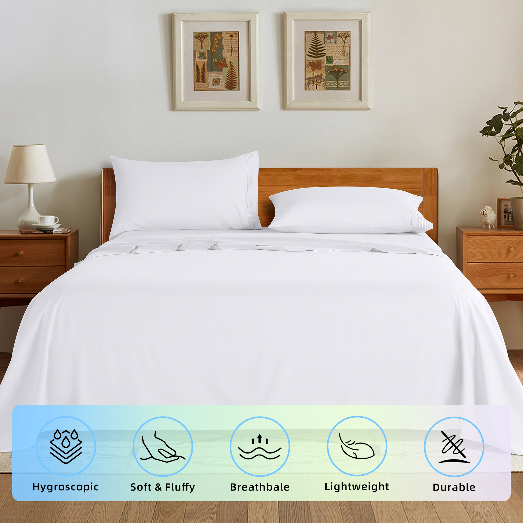 Sonoro Kate 1800 Series Microfiber Sheet Set, Queen, White photo 4