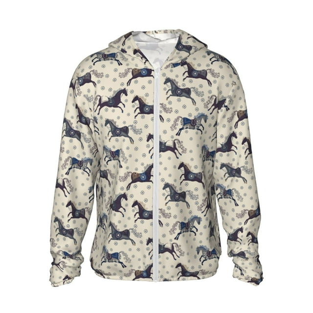 Lsque Motif Cheval UPF 50+ Léger Protection Solaire Chemise à Manches Longues pour Hommes et Femmes, Chandail à Capuchon Performance - Petit