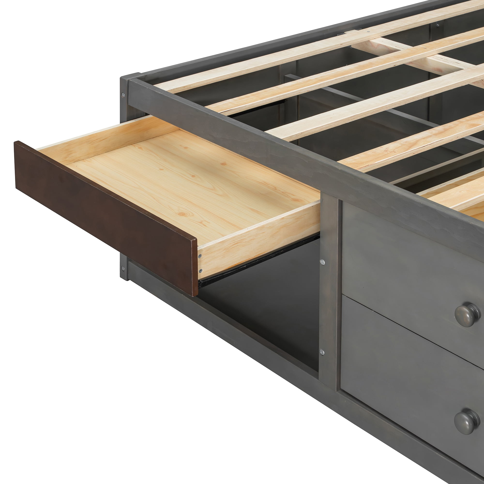 King Size Platform Bed with 2 Storage Drawers, Lighted Under-Bed Open Pet Space, No Headboard