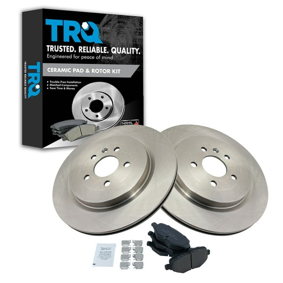 TRQ Rear Brake Pad & Rotor Kit Brake Pads Brake Rotor Ceramic Fits Select 2013-2019 Ford Explorer Flex Police Interceptor Utility Taurus Lincoln MKT