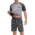 thumbnail image 3 of MINTREUS Men's Pajamas Colors Contrast Short Sleeve Round Neck 2-piece Set Men's Loose Shorts Casual Set Raglan Pajamas, 3 of 6