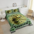 thumbnail image 3 of Big Pike Fish Comforter Set Hunting and Fishing Pattern Bedding Set ren Green Vintage Wooden Print Comforter Soft Decor Underwater Animals Theme Quilt Set King Size, 3 of 6