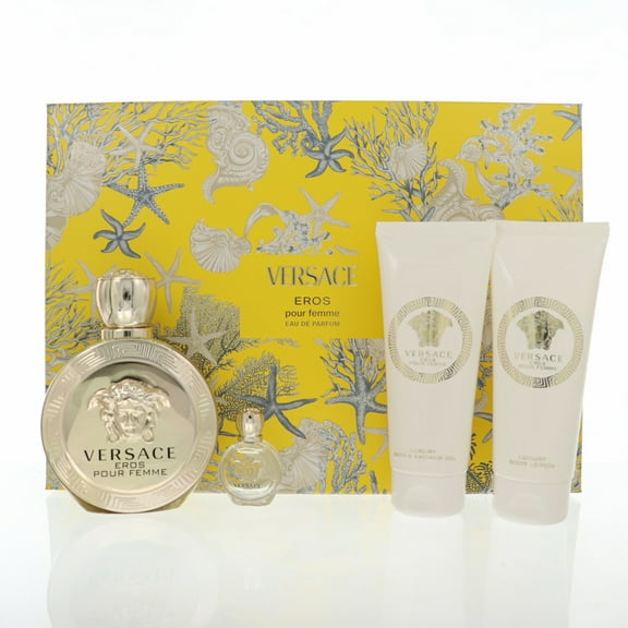 VERSACE EROS POUR FEMME by Versace 4 PIECE GIFT SET - 3.4 OZ EAU DE PARFUM SPRAY