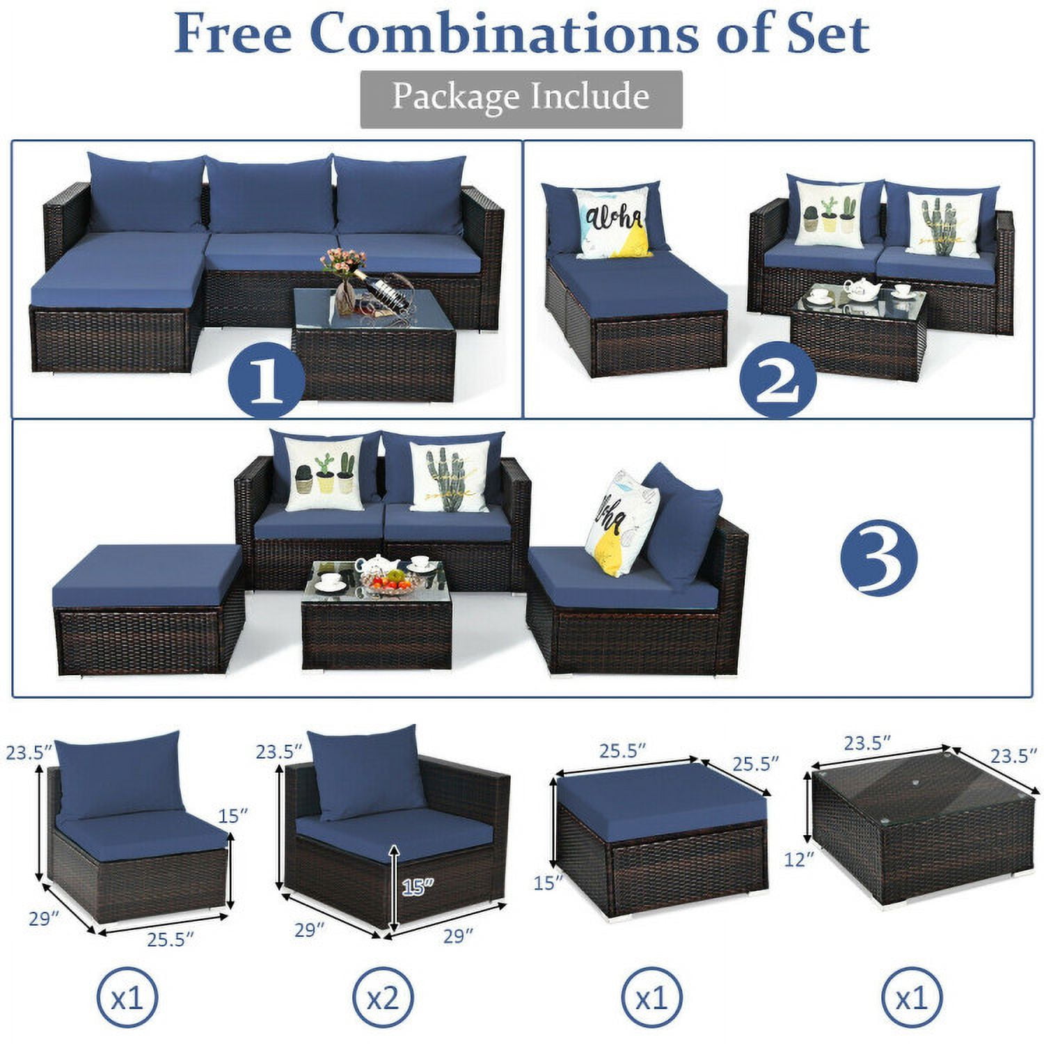 Aimee Lii 5 Pieces Patio Rattan Sectional Furniture Set with Cushions and Coffee Table, Outdoor Deck Furniture, Navy Aimee Lii 5 Pieces Patio Rattan Sectional Furniture Set with Cushions and Coffee Table, Outdoor Deck Furniture, Navy