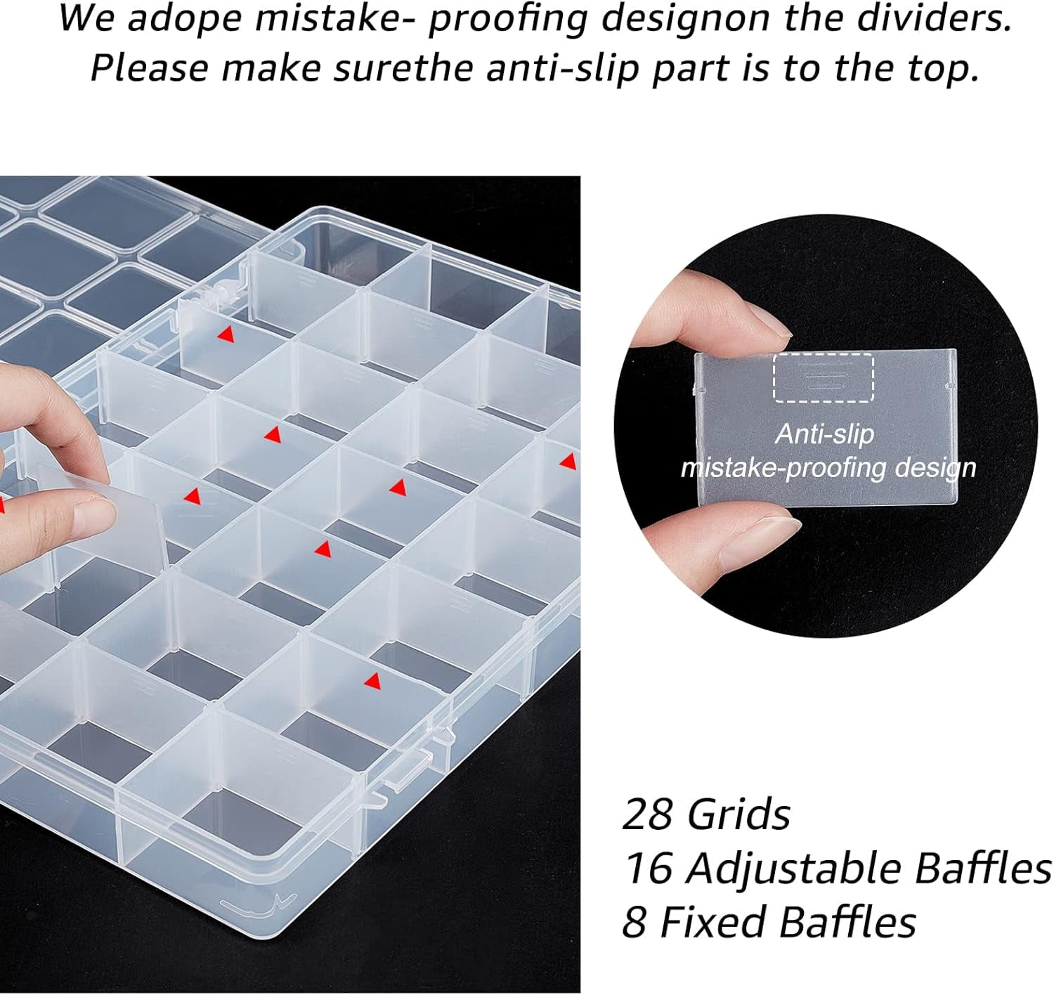 3PCS 28 Grids Plastic Storage Box Jewellery Box Compartment Organizer Earring Storage Containers Clear Plastic Bead Case(11.2x7.9x1.2Inch)