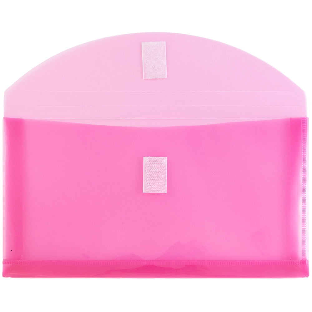 JAM Paper Plastic Expansion Envelopes, Hook & Loop Closure, #10 Booklet Wallet, 5 1/4 x 10, 1 in Expansion, Fuchsia Pink, 3/Pack