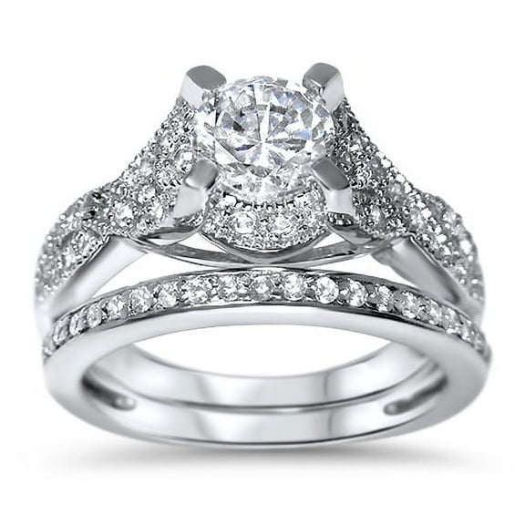Sterling Silver CZ Bridal Wedding Engagement Ring Set for Women (7)
