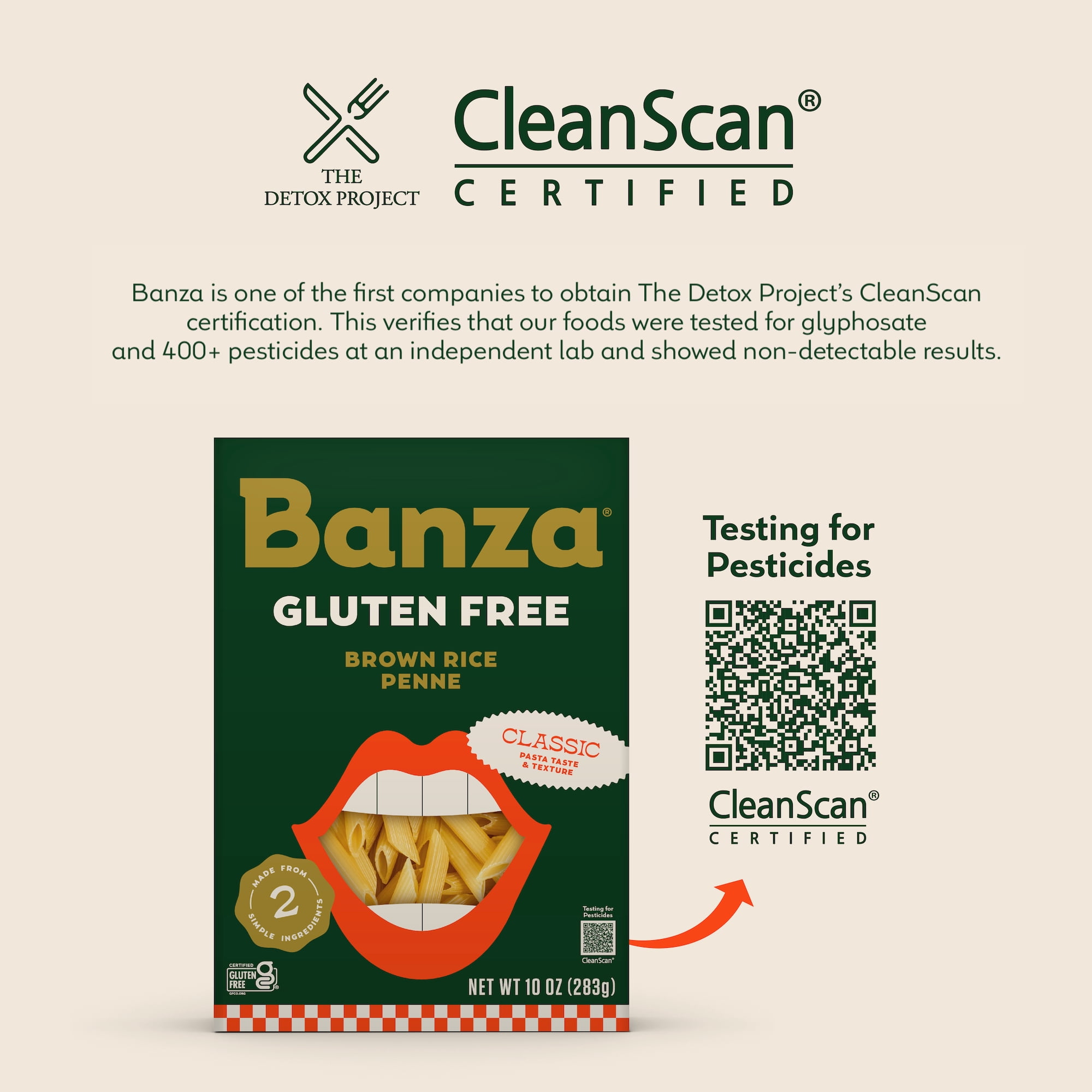 Banza Brown Rice Penne, Gluten-Free Pasta Made in Italy, Non-GMO, 8oz, Classic Texture