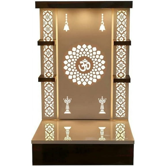 Handmade Wooden Temple White LED Light Mandir for Home and Office|Home Temple | Puja Mandir |Wall Hanging & Table Top Home Mandir-White