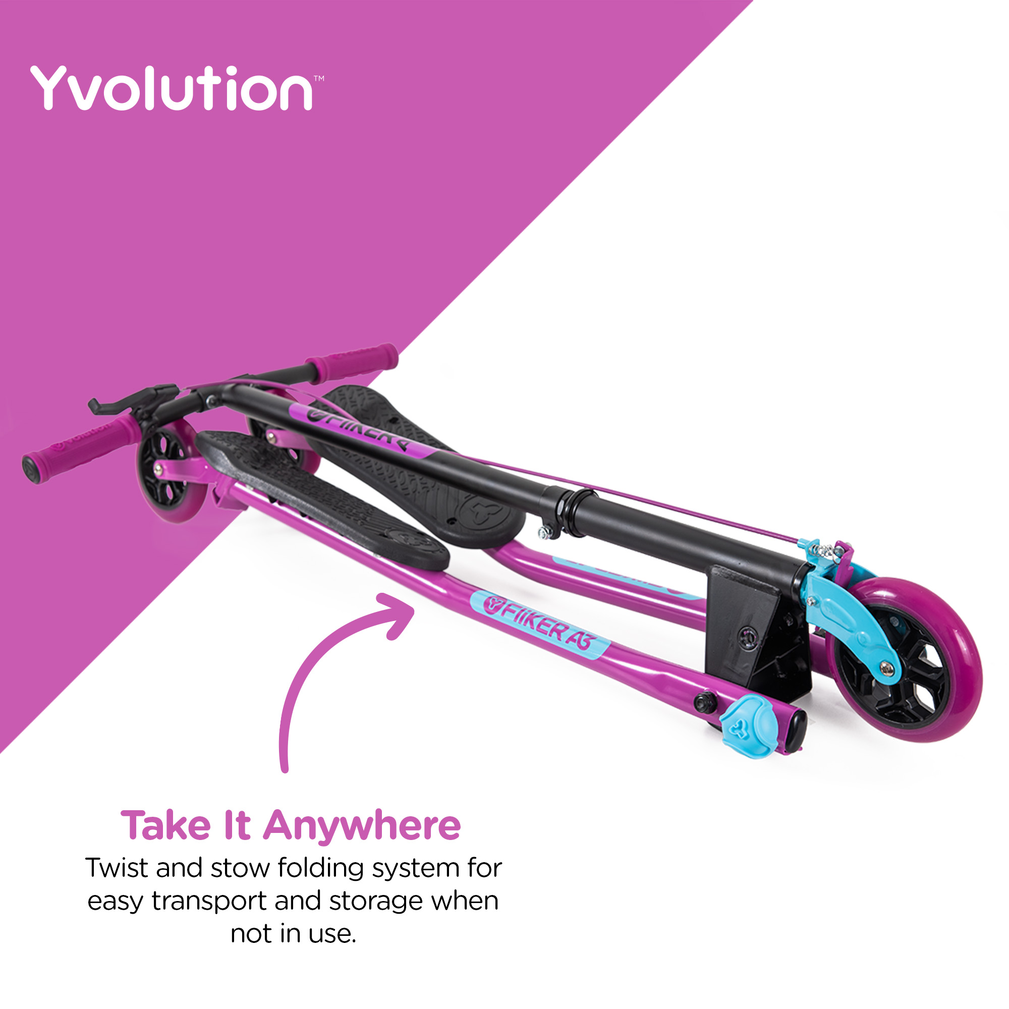 Yvolution Y Fliker Air A3 Kids Drift Scooter for Boys and Girls Ages 7+ Years (Purple) - image 3 of 8