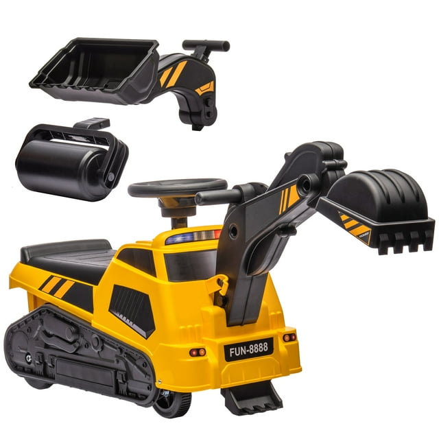 Aosom 3 in 1 Ride on Excavator Bulldozer, Road Roller w/ Music, Green