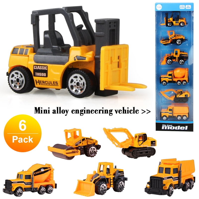 Amerteer 6 Pcs Construction Truck Toys, Construction Vehicles Site for Kids Engineering Toys Cars Playset for Boys, Excavator Digger Tractor Bulldozer Dump Cement Steamroller, Early Educational Toys