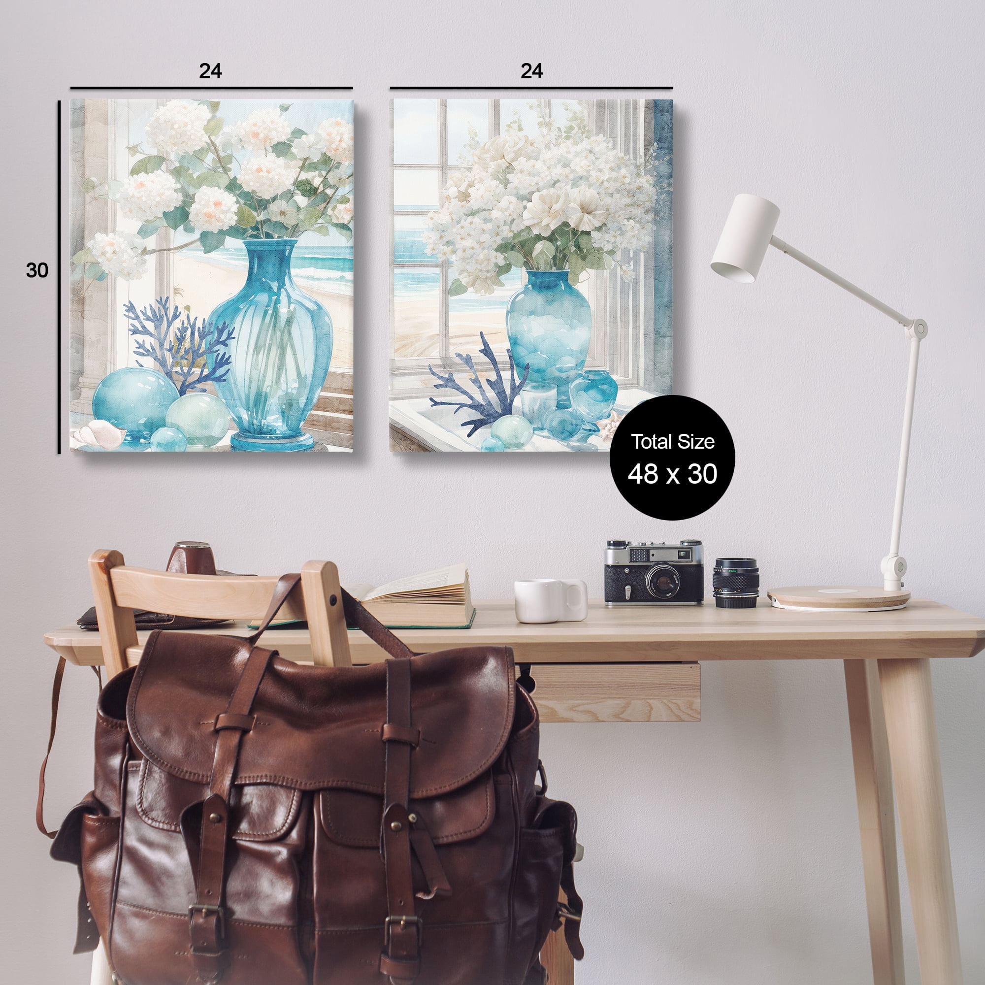 Stupell Industries Sea Glass Coral Beach Bouquet Plants & Flowers Painting Wrapped Canvas Art Print Wall Art, 24 x 30, Set of 2