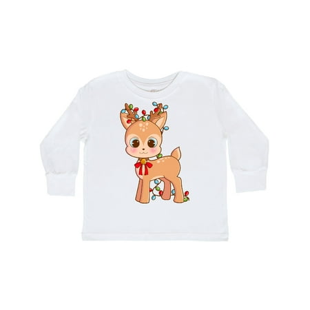 

Inktastic Cute Christmas Reindeer with Christmas Lights Gift Toddler Boy or Toddler Girl Long Sleeve T-Shirt