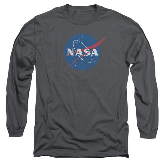 Trevco Sportswear NASA101-AL-1 Nasa Meatball Logo Distressed Adult Long Sleeve T-Shirt, Charcoal - Small
