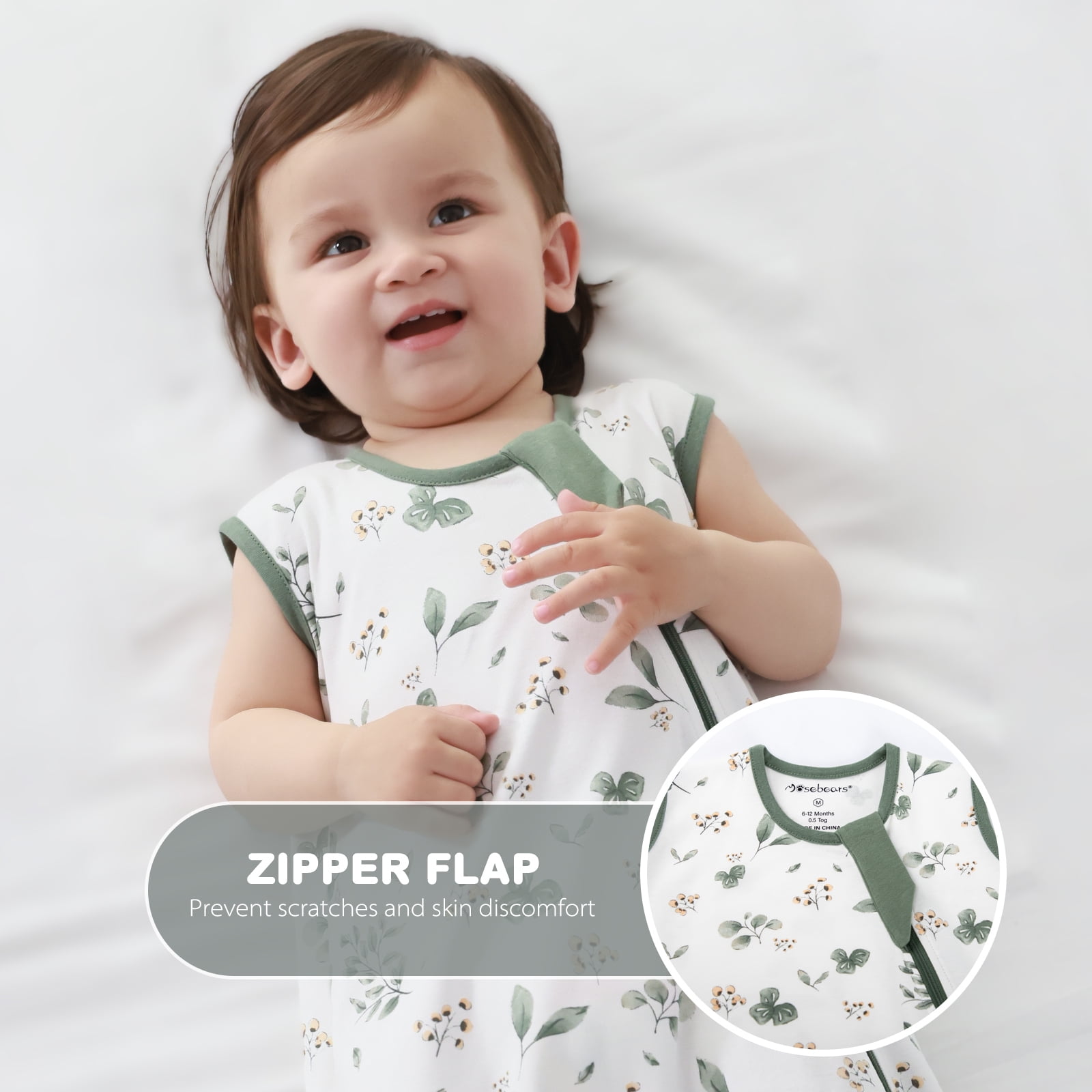 2Pcs Mosebears 0.5 Tog Baby Sleeping Bag - Cotton Summer Sleep Sack for Newborns, Boys & Girls(Animal&Plant,S(0-6 Months))