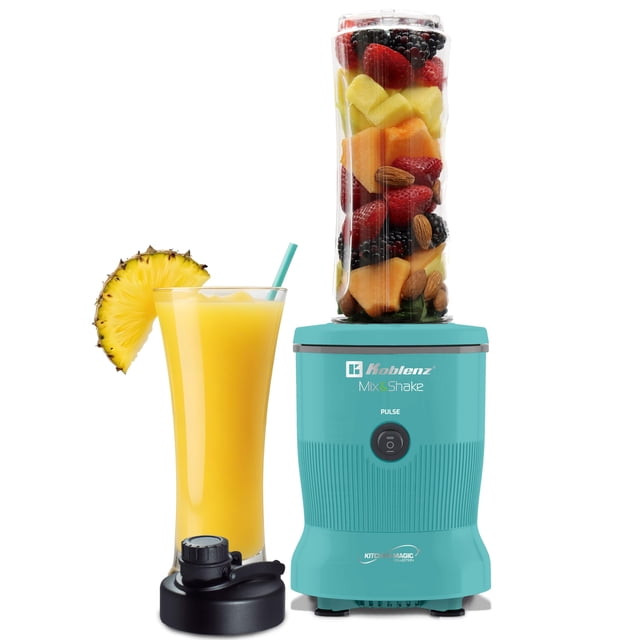 Koblenz Mix&Shake Blender, 20 oz Portable Blender, 600W Motor, Pulse, ON/OFF Functions, Stainless Steel Blades, Shakes, Sauces, Smoothie Maker, (1) 2