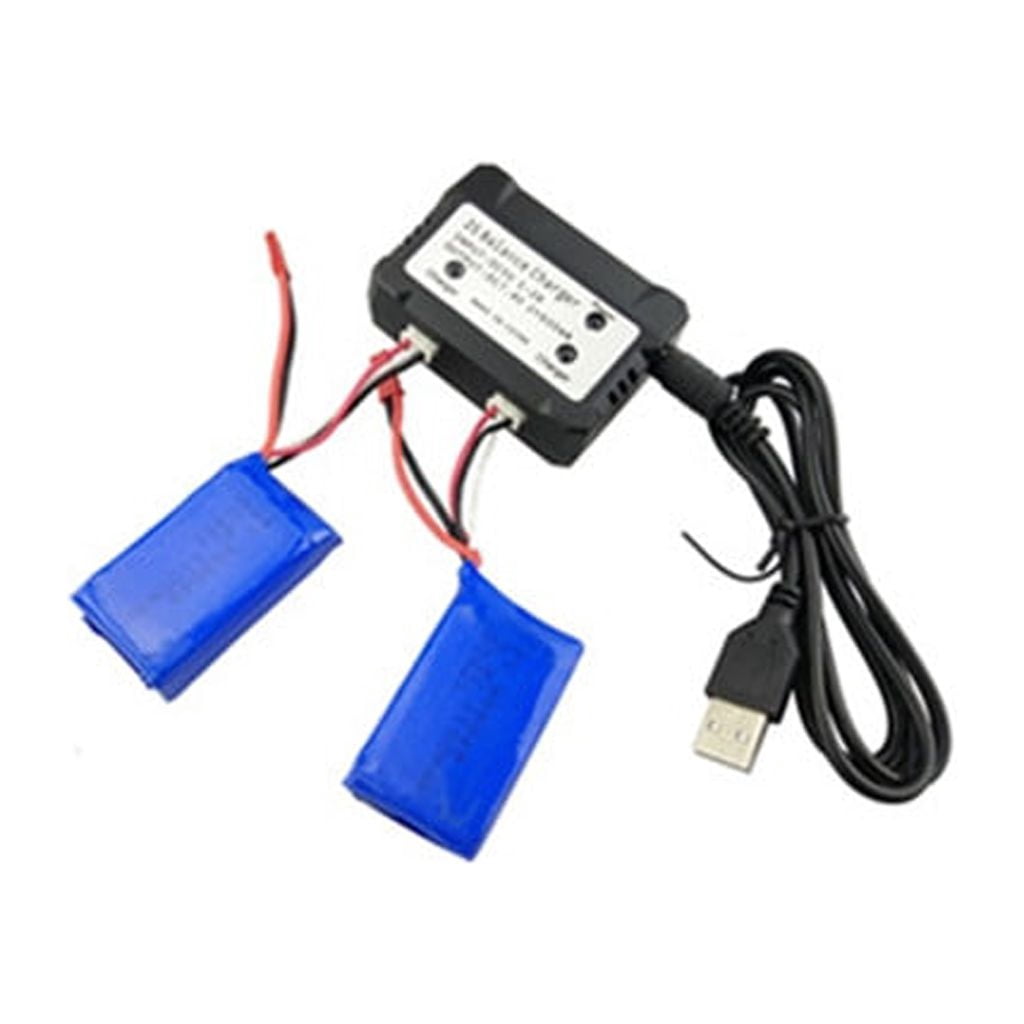 ​2-Pack 7.4V 1100mAh LiPo Batteries + Dual-Port Charger - for WLToys A949/A959/A969/A979/S989 1:28 RC Cars​​ Black ,Bule