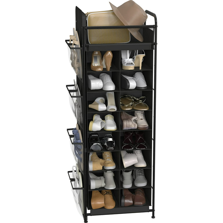 Simple Houseware 6-Tier Shoe Rack Storage Organizer w/ Side Hanging Bag, White