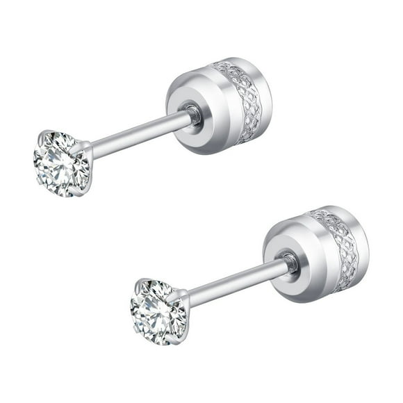 Lady Pack Of Titanium Screw Back Earrings For Sensitive Ears Titanium Steel Thin Cylinder Simple Diamond Encrusted Earrings