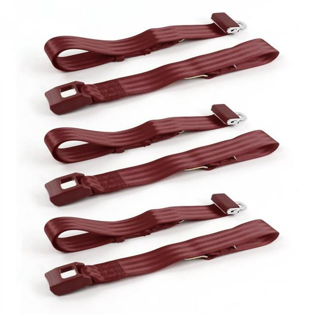 Buick Roadmaster 1954-1956 Standard 2 Point Burgundy Lap Bench Seat Belt Kit - 3 Belts