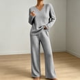 thumbnail image 2 of MLCDZ Lounge Sets for Women Loose V Neck Long Sleeves Top and Elastic Waist Wide Leg Pants Vacation Matching Track Suits Fall Outfits, 2 of 6