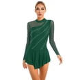 thumbnail image 1 of Hansber Robe de Patinage Artistique pour Femme, Strass Brillants, Robes de Danse Lyrique, Tenue de Danse Moderne Contemporaine, Vert, TTG, 1 of 7