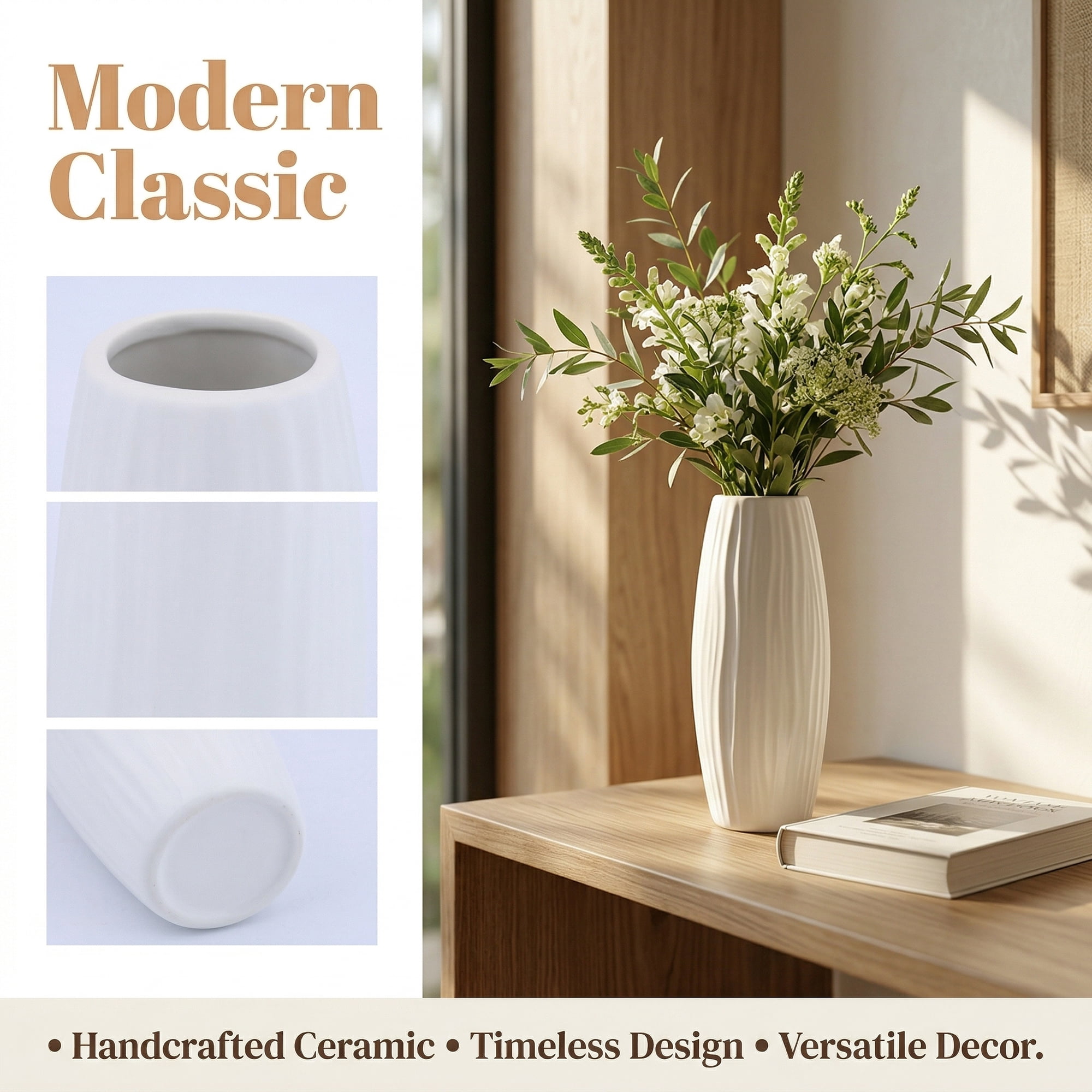Unique Bargains Slim Ceramic Bud Decorative Vases for Desktop White 2"L x 2"W x 7.7"H