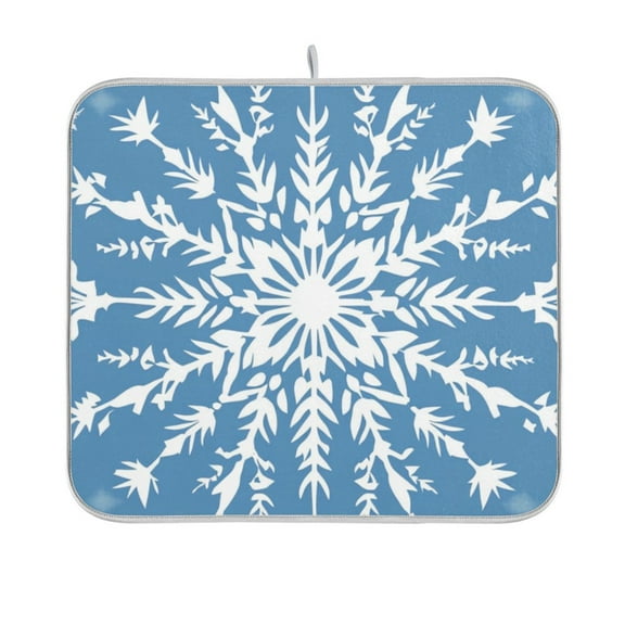 Christmas Big Snowflakes Dish Drying Mat Absorption Pad Kitchen Drainer for Counter Dinning Table 16" x 18"