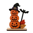 thumbnail image 2 of Halloween Pumpkin Decor 5.5 Inch Wooden Jack O Lantern Stack with Witch Hat Spooky Tabletop Accent for Indoor Holiday Home Display, 1 Pack, 2 of 6