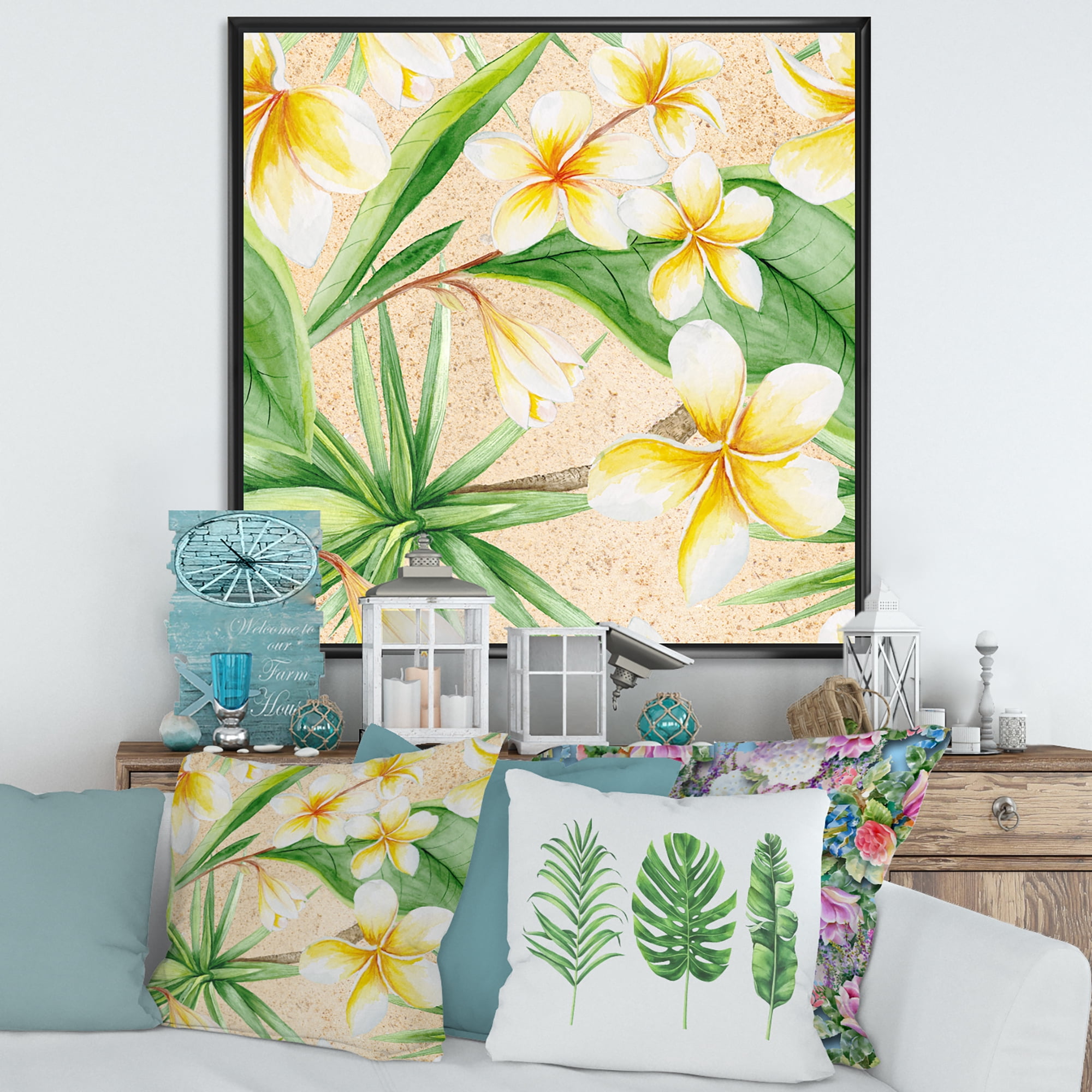 Designart 'Yellow Flowers and Tropical Foliage XI' Traditional Framed Canvas Wall Art Print