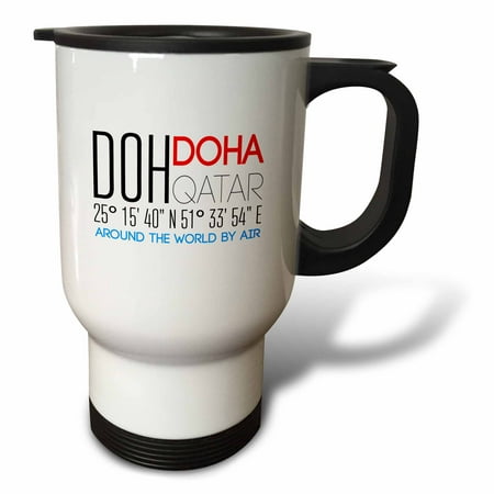 3drose, Stylish Text Doh Doha, Qatar, Coordinates. Around the World by Air, 14oz Stainless Steel Travel Mug