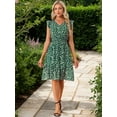 thumbnail image 3 of DARING DIVA Floral Flutter Sleeves V Neck Smocked Ruffle Dress S Green, 3 of 6
