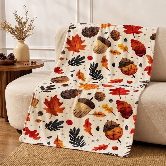 Miwamany Maple Leaf Acorns Pinecone Throw Blanket 27.6x39.4 inch Soft Plush Fall Harvest Decorative Blanket for Sofa Bed Thanksgiving Home Decor