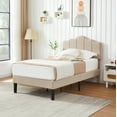thumbnail image 3 of VECELO Upholstered Platform Bed Frame with Height Adjustable Headboard, Mattress Foundation No Spring Box Need, Twin, Beige, 3 of 7