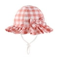 thumbnail image 2 of LRen Girls Tea Party Hats Baby Girl Plaid Sun Hat With UPF 50+ Adjustable Wide Brim Bucket Beach Hat for Toddlers Outdoor Pink, 2 of 4