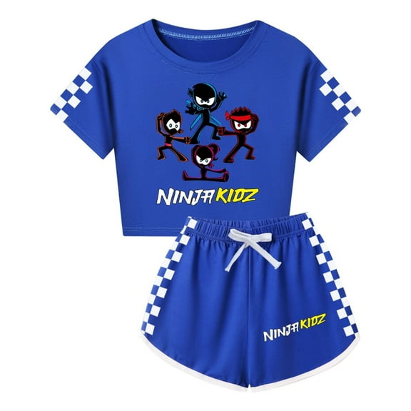 Toddler Girl Ninja Kidz 2-Piece Set – Kids Cartoon Crop Shirt and Shorts – Summer Playwear