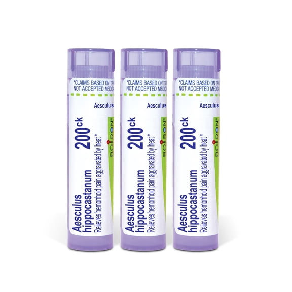 Boiron Aesculus Hippocastanum 200CK, Homeopathic Medicine for Hemorrhoid Pain Aggravated By Heat, 3 Count (3 x 80 Pellets)