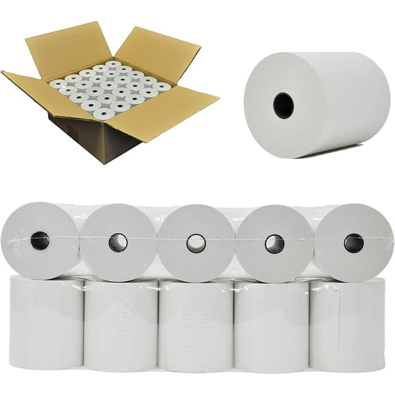 (55 GSM paper thickness) Thermal Receipt Paper, White 3-1/8" x 220' - 50 Rolls Per Box BPA Free From BuyRegisterRolls.