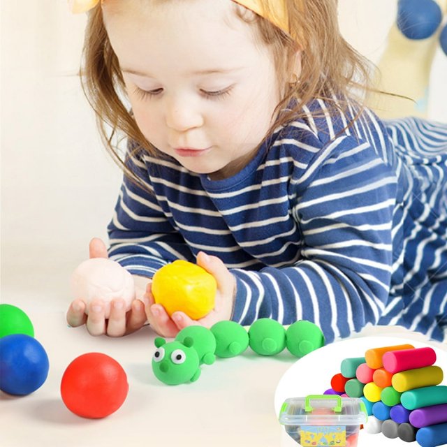 LEEYNEER Clearance Children‘s Modeling Clays 24 Color Lightweight Playing Dough Storage Bucket Best Gift