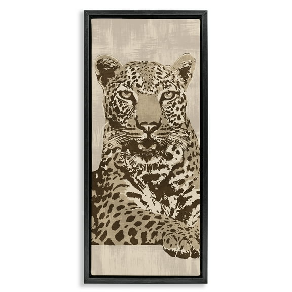 Stupell Industries Muted Fierce Leopard Animals Painting Black Floater Framed Canvas Art Print Wall Art, 11 x 25