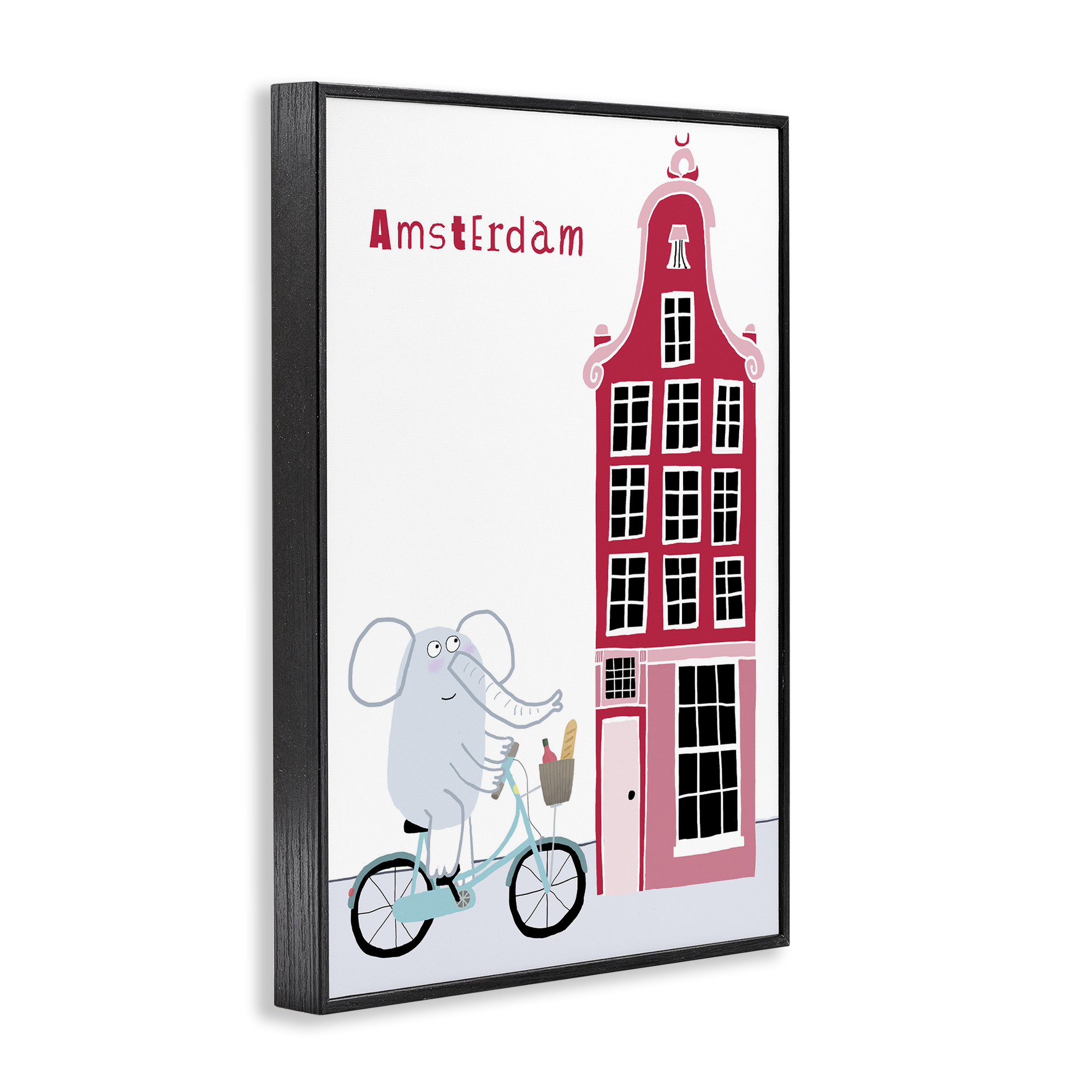 Elephant & Amsterdam Building Black Framed Giclee Art, design by Carla Daly