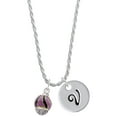 thumbnail image 1 of Delight Jewelry Goldtone Wide Black and Purple Animal Striped Print Spinner Silvertone Script Initial Disc - V - Charm Necklace, 20"+3", 1 of 4