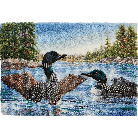ShowNiceArt Latch Hook Rug Kits for Adults,Ducks On The Lake | Needlework Cushion Cover Hand Craft Crochet 75×55cm/30*22in