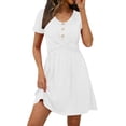 thumbnail image 2 of Nuoqisi Women's Solid Round Neck Short Sleeve Cross-Front Button Summer Dress - Casual Mini Dress with Unique Neckline Detail, 2 of 9